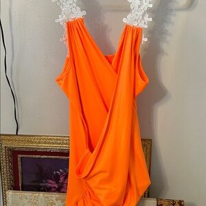 1XL Vibrant Orange Dress with Floral Straps